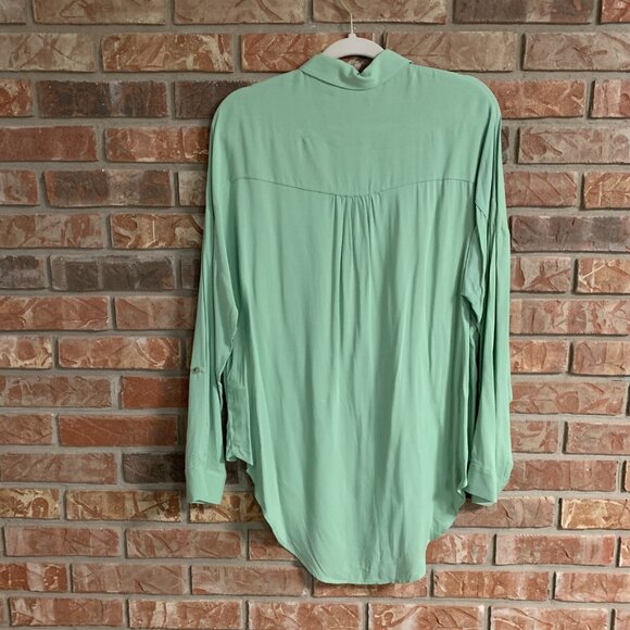 Maeve Anthropologie Sage Green Sandbridge Button Down Medium Tie Front Shirt EUC - Picture 3 of 12